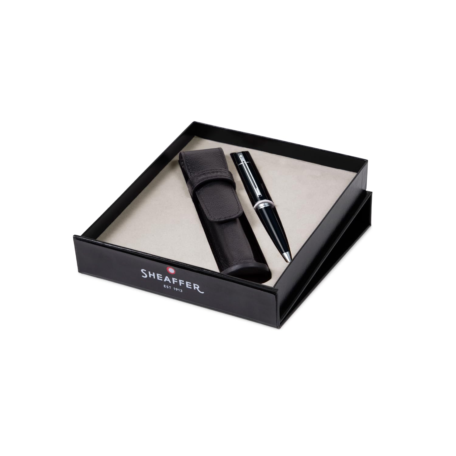 Sheaffer Set de regalo | Bolígrafo negro brillante 300 9312 con borde cromado y bolsa para bolígrafo | Juego de regalo premium