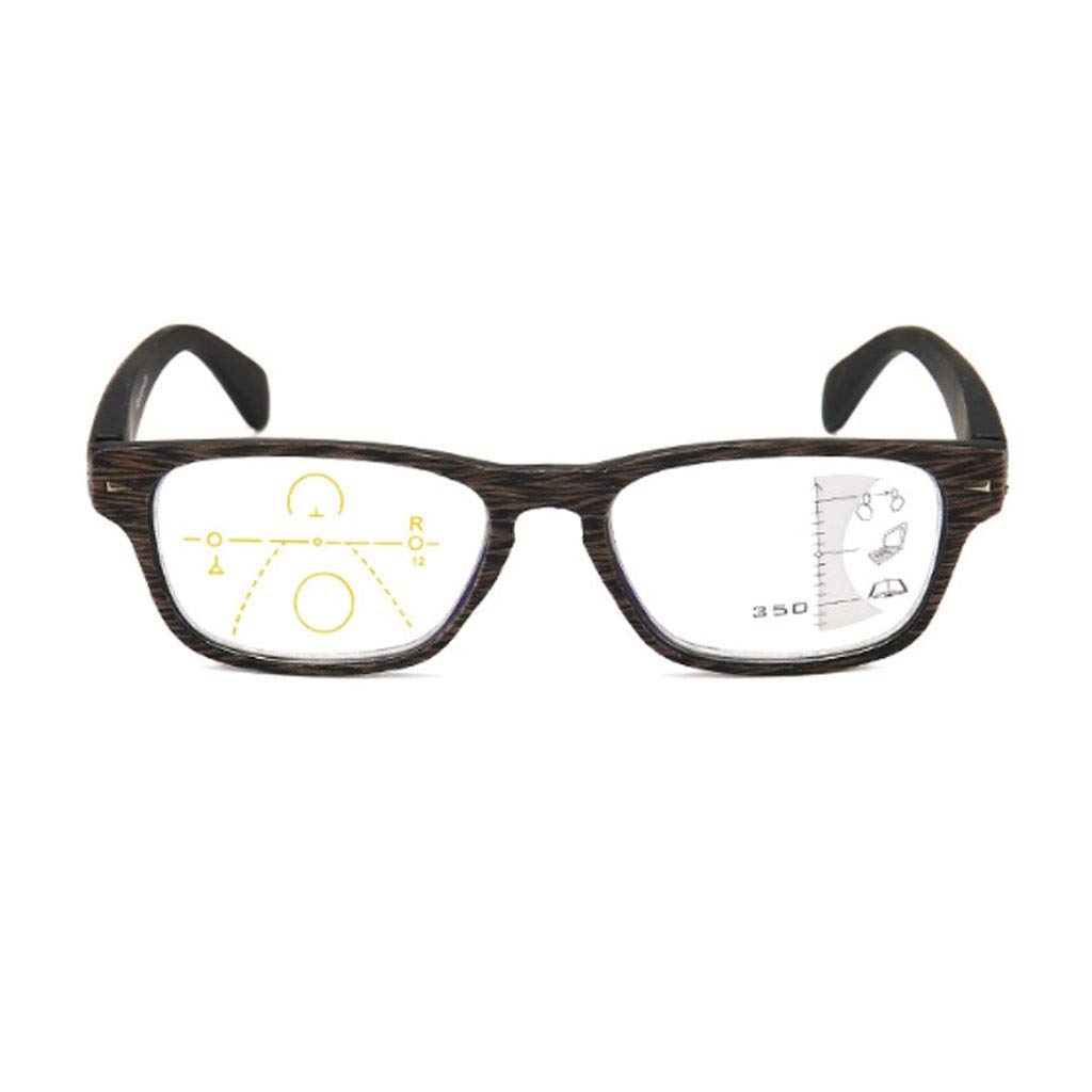 Gafas de Lectura Grano de Madera Anti-Blue Gafas de Lectura HD Gafas de Lectura multifocales progresivas Inteligentes para Hombres y Mujeres (Color : Brown, Size : +2.00)