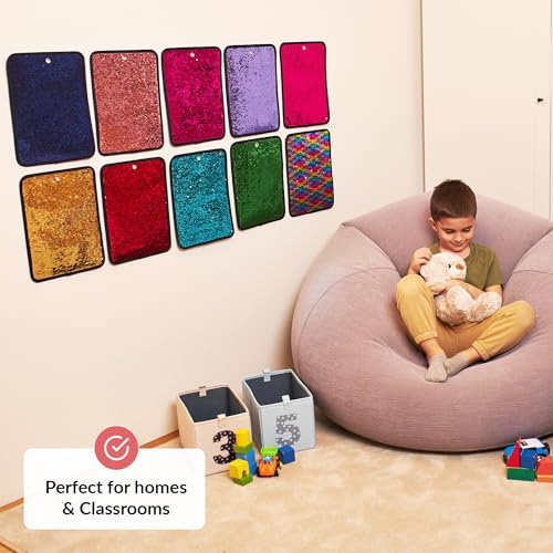 Image of ODOXIA 10-Pack Sequin Fabric Mats | Sensory Wall | Reversible Tiles for Kids | Flip Toy
