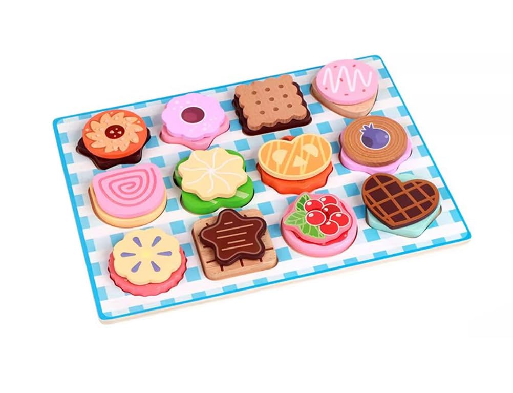 Rompecabezas de Postres de Madera Montessori, Clasificación de Colores y Formas para Niños Pequeños, Set de Juego de Comida de Madera Tipo Galleta