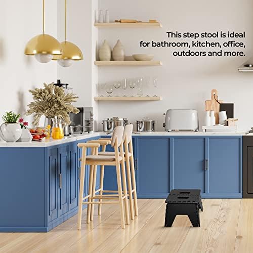 ADMOS Folding Step Stool With Heavy Materials For Long Durability Skid Resistant Stool For Kids & Adults | Kitchen Stool | bath Stool | Kids Stool | Folding Stool | Step Stool For Kids (Small) (Black)