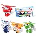 Super Wings US710610 Transform-A-Bots, Jett, Paul, Mira, Grand Albert, Toy Figures, 2" Scale