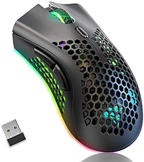 BENGOO KM-1 Wireless Gaming Mouse, Computer Mouse with Honeycomb Shell, 6 Programmed Buttons, 3 Adjustable DPI, USB Receiver, Ergonomic RGB Optical Gamer Mice Mouse for Laptop PC Mac