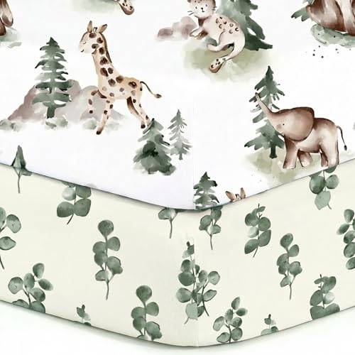 Image of Pack n Play Sheets, BROLEX 2 Pack Mini Crib Sheets,Stretchy Portable Fitted Playard Sheet Set, Convertible Playard Mattress Cover,Ultra Soft Breathable Material,Animal & Kingdom