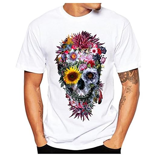 Fannyfuny camiseta Hombres Mujeres Pareja Camiseta de Manga Corta Moda Impresion Calaveras T-Shirt de Verano Cuello Redondo Cómodo Transpirables Básico Tops Baratos