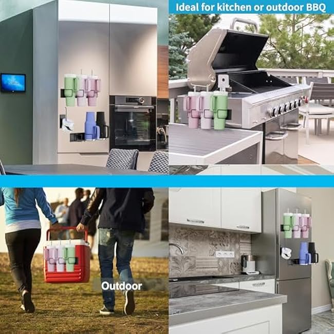Refrigerator Magnetic Holder for Stanley Cup 40oz, Water Bottle&Cup Accessories Tumbler Lid Organizer with Hooks