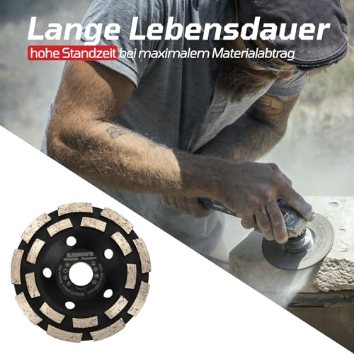 LIEBKRAFT Premium Diamantschleiftopf 125 mm x 22,23 mm – Doppelreihige Schleifscheibe für Beton, Stein & Ziegel – Universell für Winkelschleifer für Beton, Schleifscheiben – EN 13236 (Basic)