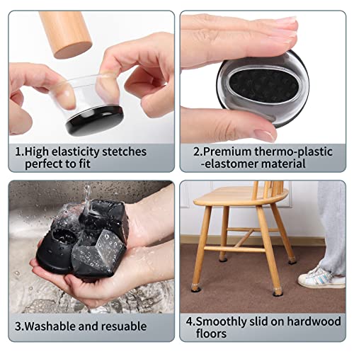 24 Pcs Extra Large Chair Leg Sliders For Carpet, Chair Glides Carpet, Teflon Furniture Pads, Bar Stool Chair Leg Protectors Caps For Carpet, Table Chair Leg Cups Covers (Fit: 1.3" - 1.7", Clear) #TOP4