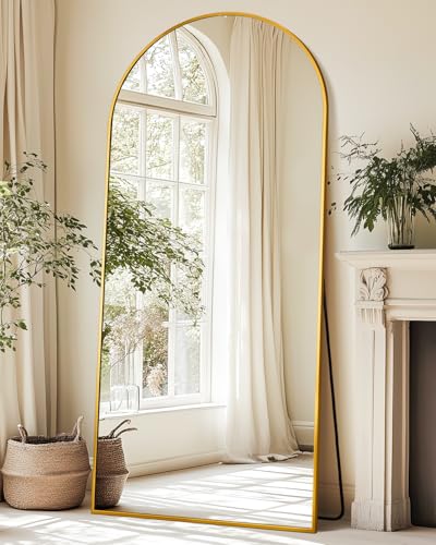Suidia Arched Full Length Mirror, 71"x32" Floor Mirror Freestanding, Floor Standing Full Body Mirror with Stand for Bedroom, Hanging Mounted for Living Room Cloakroom, Gold