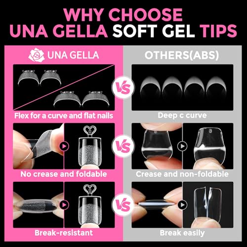 Image of UNA GELLA Extra Short Sharp Square Nail Tips 216Pcs, 12 Sizes Pre-buffed Soft Gel Nail Tips Sharp Square Half Matte Full Cover Clear Fake Nails Extensions for DIY & Salon Manicure Clear Press on Nails