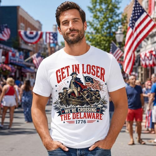 Vintage 4th of July Shirt Men, Get in Loser We're Crossing The Delaware T-Shirt Royal Blue