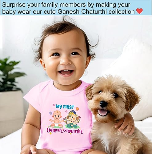 Image of Lillypupp My First Ganesh Chaturthi Dress For Baby Boy Girl | Baby Ganesha Romper Gift For New Born Photography | Ganpati Bappa Morya Baby Photoshoot Dress |