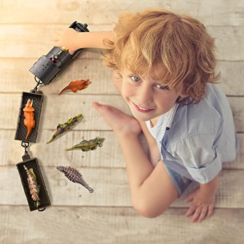 Dinosaur Toy Prepare Set, Classical Electrical Prepare Battery Operated Play Locomotive Engine with Sounds & Gentle, Railway Observe Cargo Automobile with 6 Forms of Dino, Present for 3 Years Outdated & Up Boy Lady Kids 6