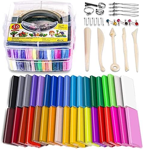 Polymer Clay, 36 Blocks Colored Modeling Clay DIY Soft Craft Clay Set With Modeling Tools and Accessories in Storage Box, for Kids (36 Blocks, Weight 3lb)