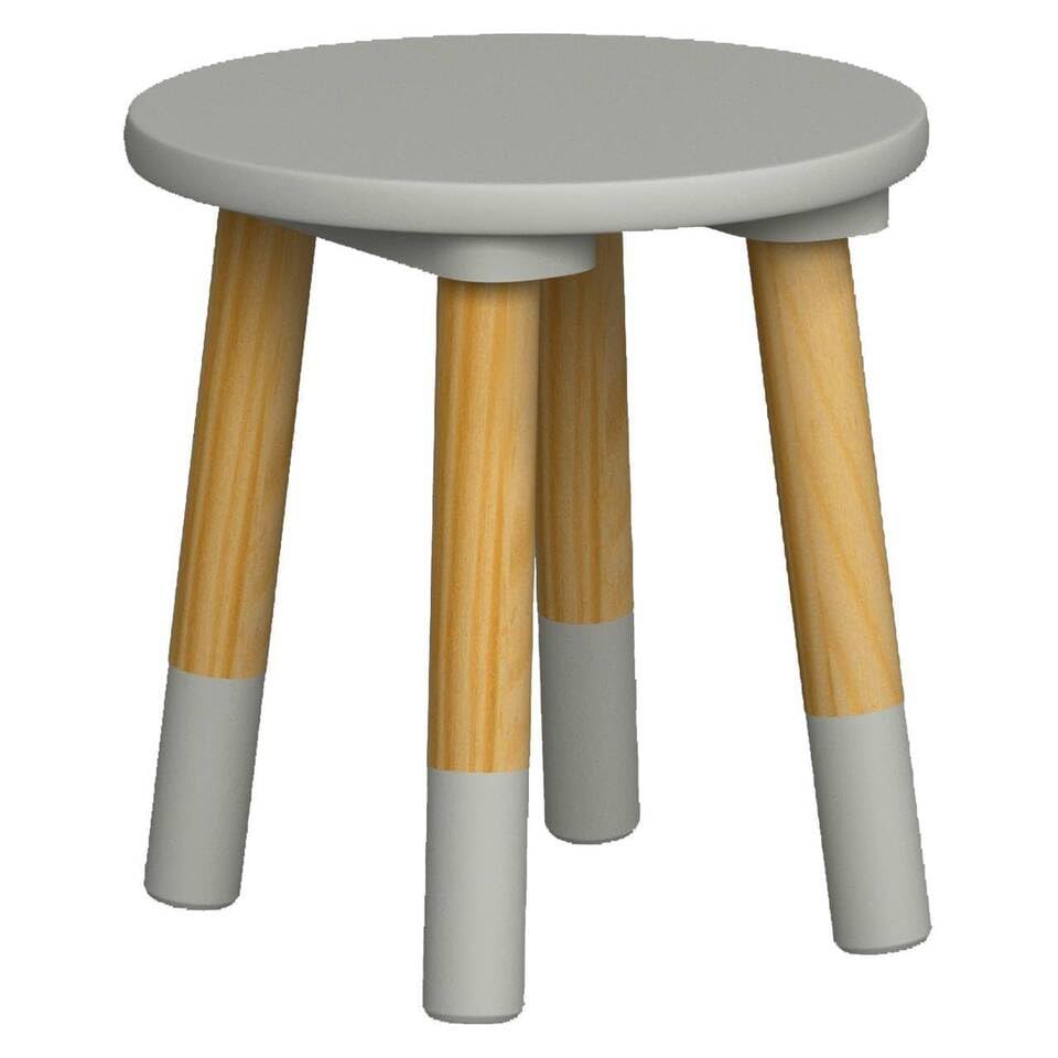 URBNLIVING Kids Wooden Portable Stool, Lightweight and Anti-Slip, H26cm x D24cm, Round Seat Grey Chair for Toddlers, Small Children, Home Decor for Desk, Table, Nursery, Kitchen, Bedroom