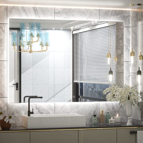 TETOTE 48 x 36 Inch LED Backlit Bathroom Mirror with Lights, LED Vanity Mirror, Frameless, Anti-Fog...