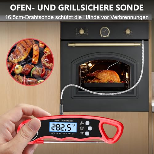 Foto von CIRYCASE Fleischthermometer Digital, Sofort Lesen Bratenthermometer Ofenthermometer, Externe Lange Sonde mit 102cm-Edelstahlkabel, Zeigerthermometer, Backofenthermometer für Küche, BBQ, Ofen, Backen