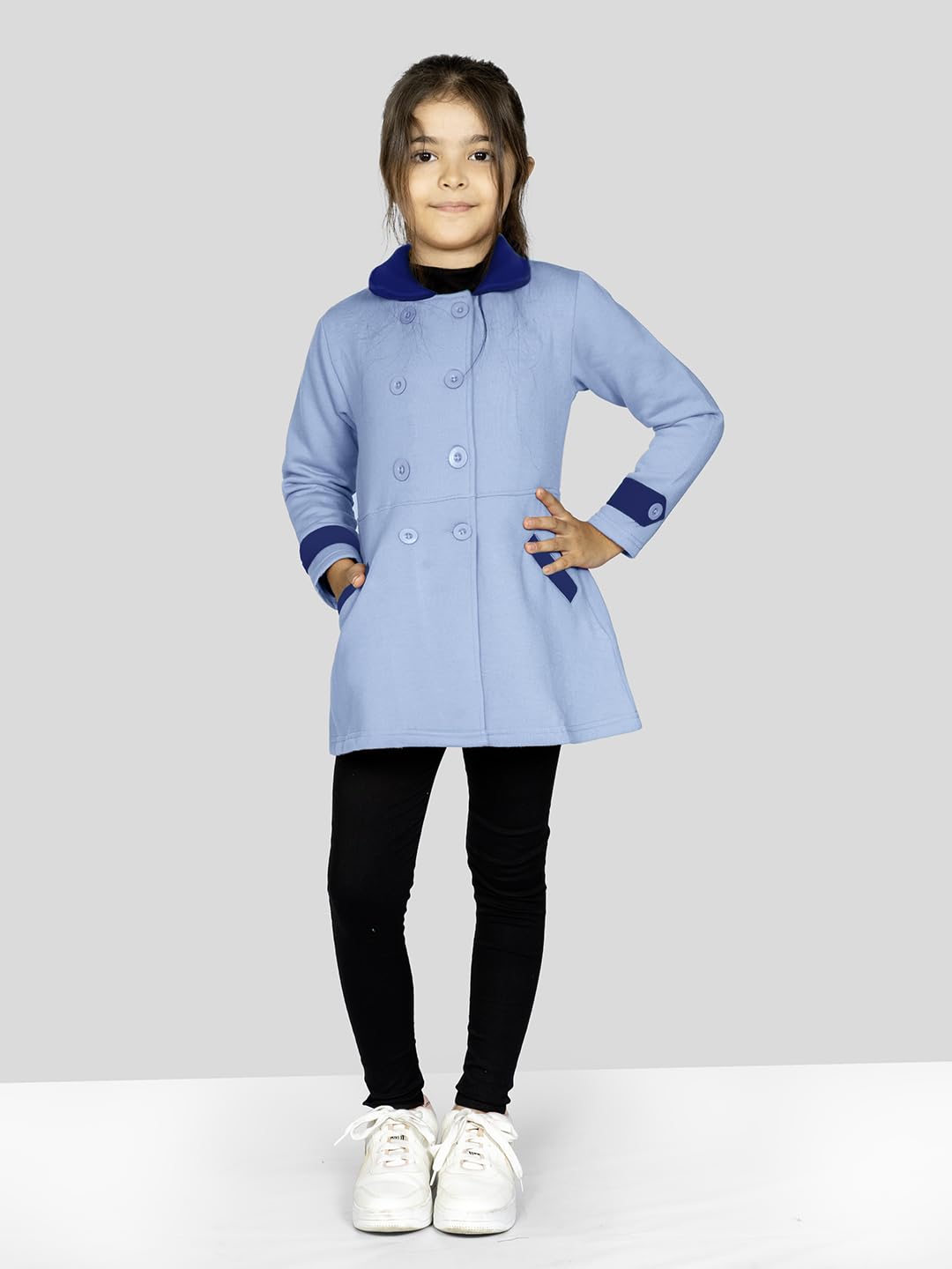 Naughty Ninos Girls Blue Solid Double Breasted Peacoat (NN00174TST_5-6 Years) - Image 2 thumbnail