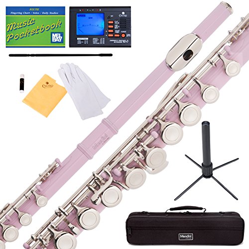Mendini by Cecilio Premium Grade Closed Hole C Flute with Stand, Book, Deluxe