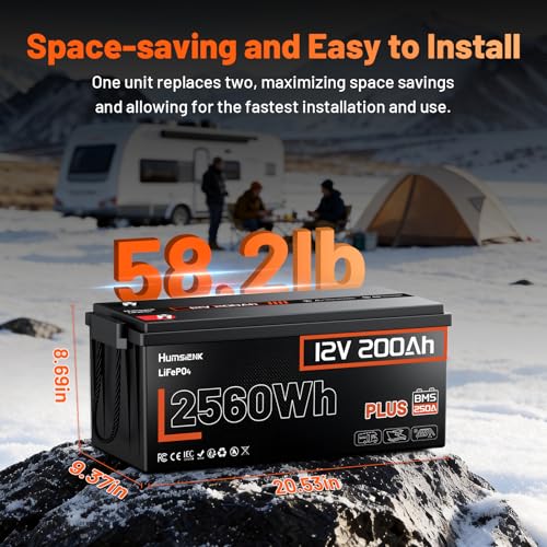 Image of Humsienk 12V 200Ah LiFePO4 Lithium Battery, 250A BMS, 2560Wh Deep Cycle, 3200W Continuous Output, Built-in 250A BMS, 6000+ Cycles, for RV, Solar, Marine, Off-Grid System Replacement(2 PACK)