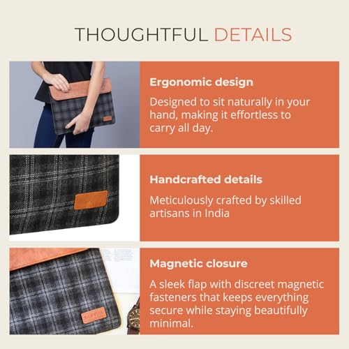 Image of HAMELIN MacBook Sleeve for 14 Inch Laptops | Vegan Leather Cover Bag for Laptop, Notebook & Tablets | Waterproof Laptop Hand Bag for Men & Women | Stylish Case for Office & Travel | Slate Grey