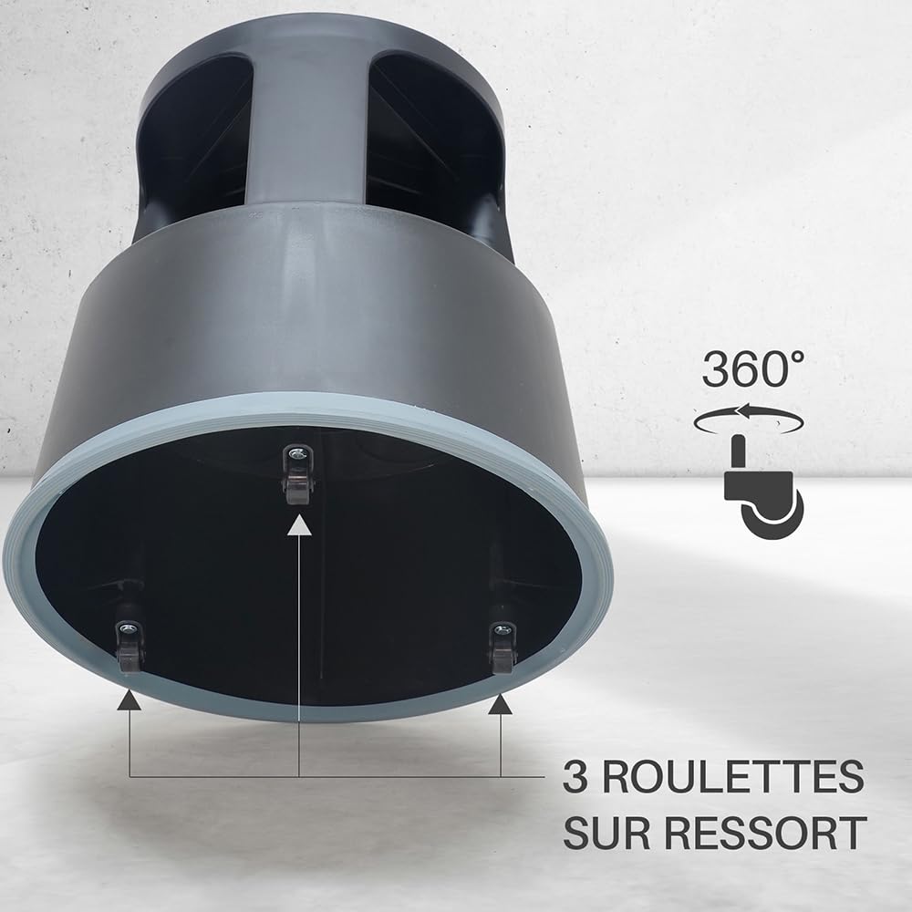 Marchepied Tabouret Mobile à roulettes avec Blocage Automatique – 2 marches antidérapantes Hauteur 43 cm, Plastique renforcé incassable, Charge 150 kg, Noir Certifié TUV - GS