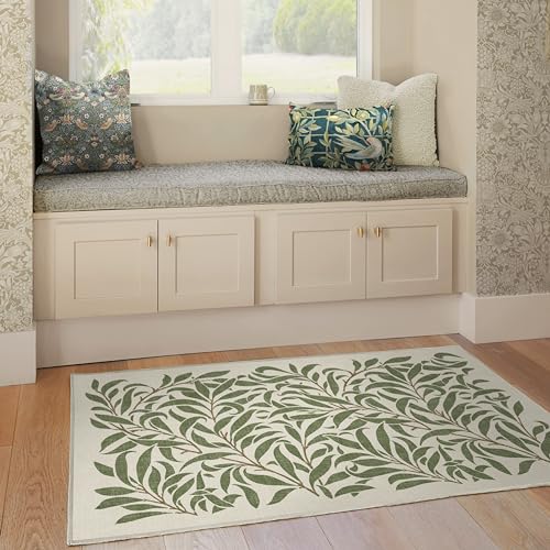 RUGGABLE x Morris & Co Washable Area Rug– Pure Willow Boughs Green 4x6, Stain-Resistant, Non-Slip – Medium Machine Washable Rugs for Living Room, Bedroom, Hallway, Entryway & Office–with Standard Pad