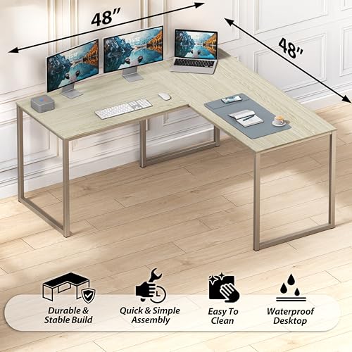 Image of SHW Mission 48 x 48 Inches L-Shape Home Office Computer Desk, Maple