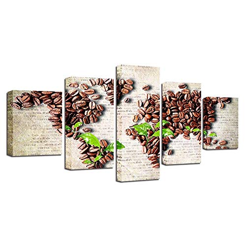 Toile grains de café décoration murale 5 pièces tableau salon moderne HD