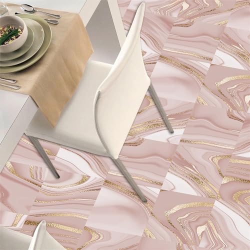 QBYRSSS Tile Stickers Rose Gold Marble Peel and Stick Floor Tiles PVC Stick on Bathroom Tiles Waterproof Wall Tile Stickers Kitchen Stick on Tiles Oilproof Stick-on Tiles Self Adhesive 30x30cm/10 Pcs