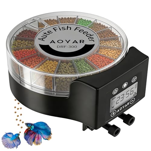 Automatic Fish Feeder Dispenser for Aquarium: Auto Precision Food Feeding 300ml Large Capacity for Powder Flakes Pellet, Battery Feeders Timer for Small Tank Turtle Betta Koi Vacation Weekend Day