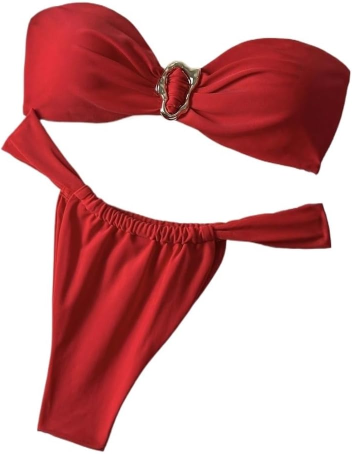 Sexy Solid Summer Solid Color Strapless Top Thong Bikini Set Sexy Swimwear Bikini Set Swimsuit
