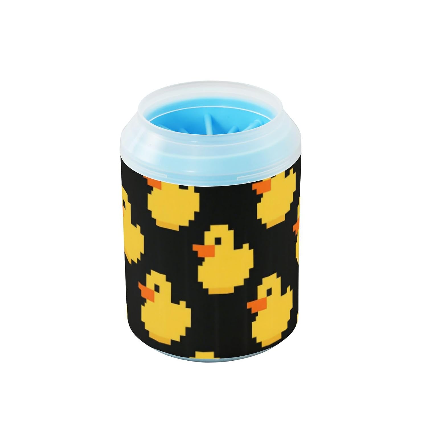 Cartoon Cute Yellow Pixel Duck Portable Dog Cleaner Washer and Massager with Soft Massage Brush Feet Grooming Supplies for Small Medium Large Breed Dogs, Cats regalo para perros