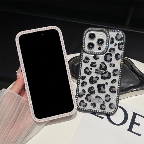 Coque iPhone 15 Pro Max rigide léopard rose pailletée chic pour fille - 2
