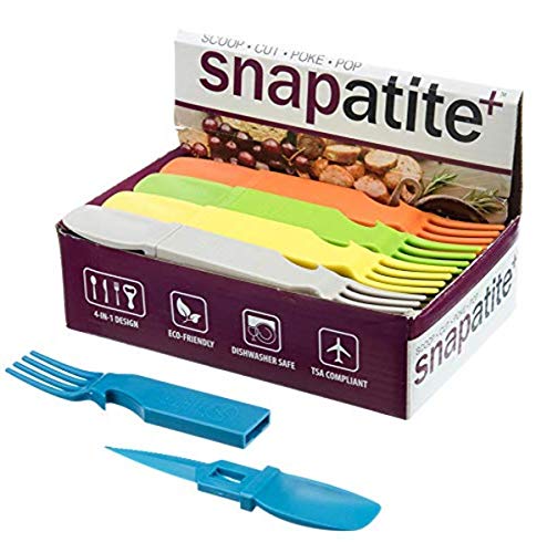 SE Snapatite 24-Piece 4-in-1 Utensil Set - Spoon, Knife, Fork, Bottle Opener - Lightweight, Dishwasher Safe, BPA Free, TSA Compliant for Camping, Travel, Everyday Use - OD-FS7-625AB