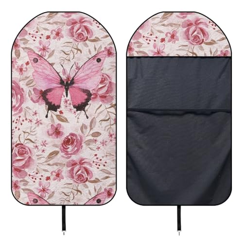 Image of Pink Butterfly Car Front Seat Covers Seat Covers for Cars Waterproof Soft Auto Seat Covers Anti-Slip Fashion Auto Interior Easy to Install Universal Fit for Vehicles,Cars,Suvs,Vans,Sedans