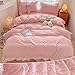 MOOWOO Chic Ruffle Lace Polyester Duvet Cover Set -Girl Pink Bedding-2 Piece Twin Duvet Cover with Zipper Closure -Ultra Soft and Light Weight (Pink, Twin)