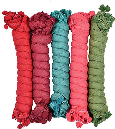 DIGITAL SHOPEE Women Solid Plain Cotton Dupatta With Lace Pack Of 5 (Free Size Multicolour)
