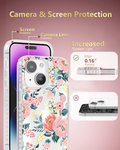 Coque iPhone 15 Plus Scorpify florale rose transparente pour femmes