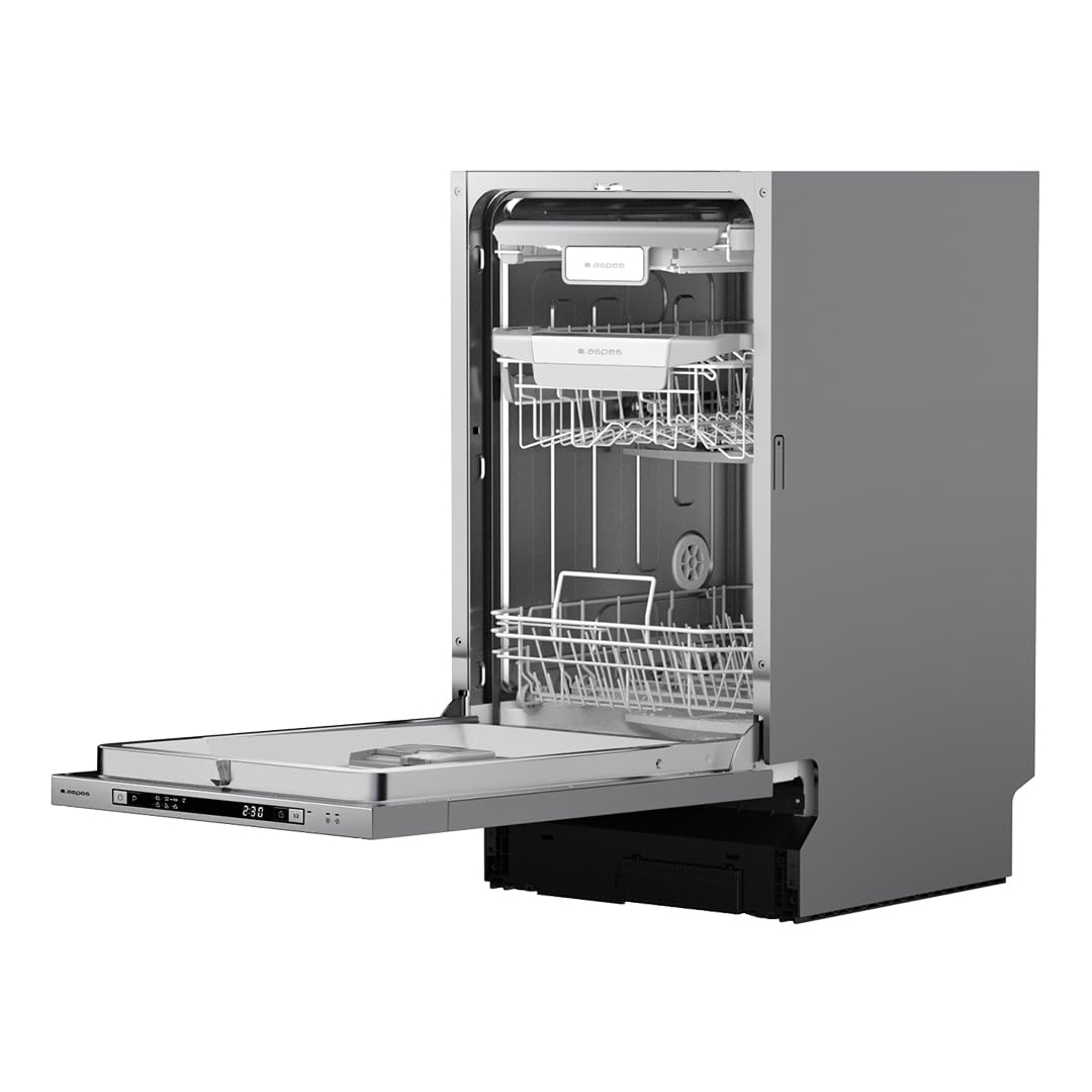 Aspes Lavavajillas Integrable 45cm Inox AJI104500ED. 2100W, 10 Cubiertos, 3 Bandejas, 7 Programas, Display LED manual, Eficiencia Energética Clase E