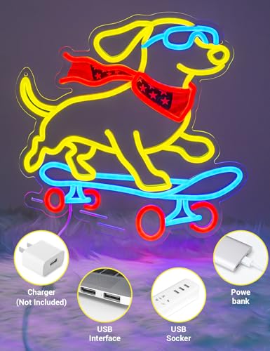 Image of Dachshund Gifts, Dachshund Skateboarding Dog Neon Sign for Wall Decor, Weiner Dog Lover Gifts, Cool Cute LED Light Wall Art for Living Room Bedroom Bar Man Cave Game Room (Dachshund)