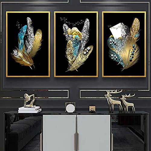 Cuadros de plumas abstractas decoracion salon comedor Set de 3 laminas de lienzo moderno estilo nordico