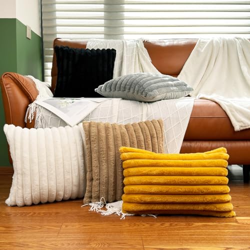20x20 Throw Pillow Covers Set of 2, Decorative Faux Fur Covers for Bed, Couch Soft Fluffy Pillow Cover with Velvet Back for Living Room, Neutral Home Décor Accent for Sofa - Cream White