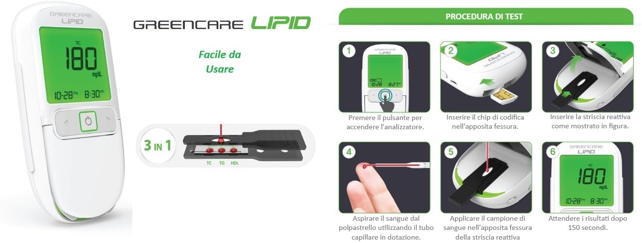 GCMS GCare Lipid Sistema Portatile di Monitoraggio Glucosio e Lipidi (TC, TG, HDL, Cal-LDL)