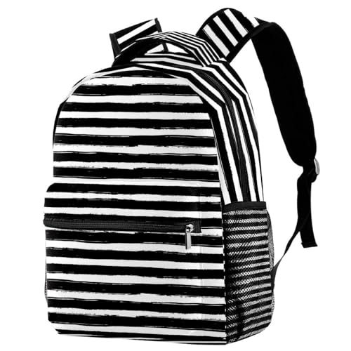 Sac à dos peint à la main rayures noires et blanches multicolore