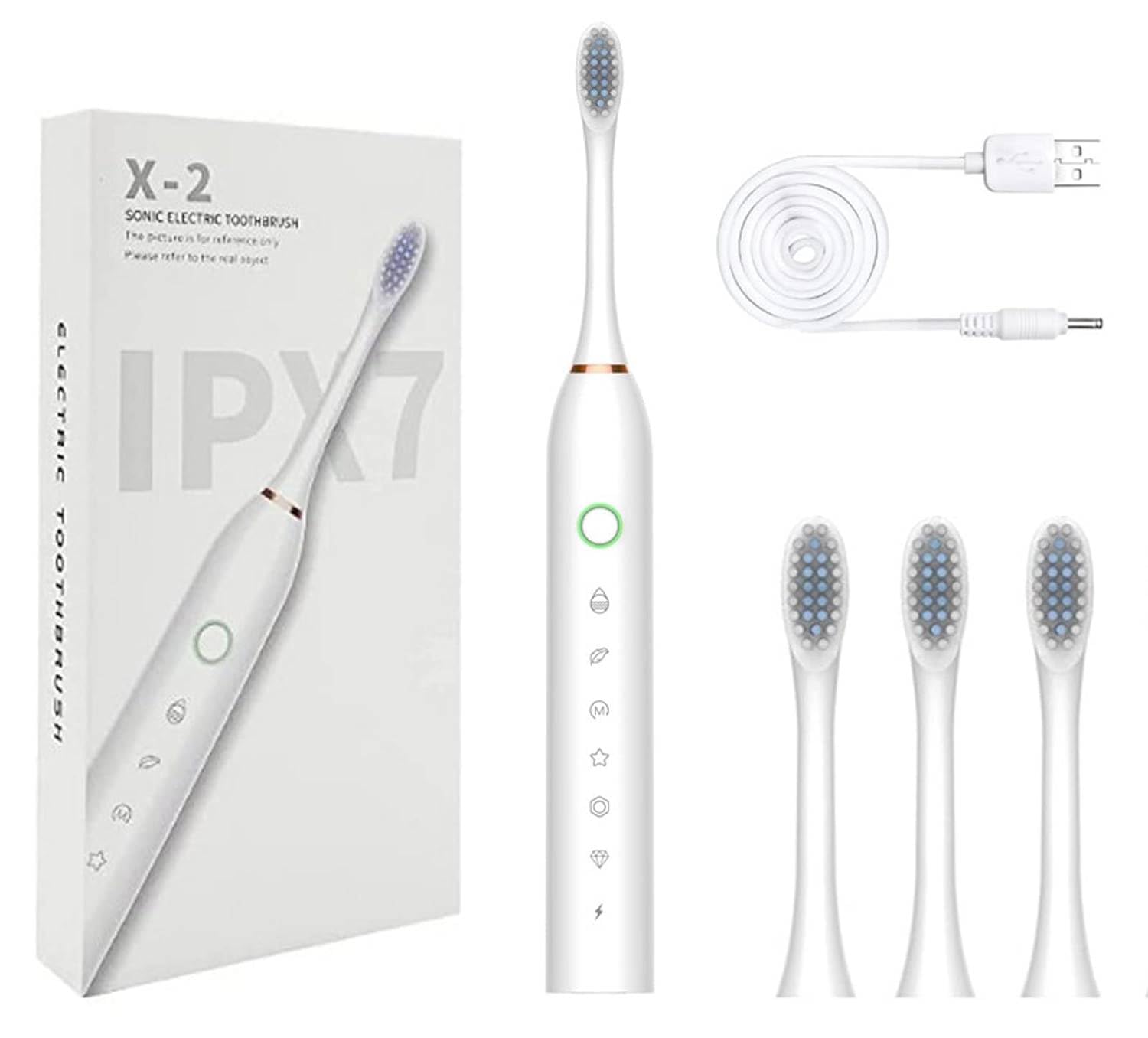 Ultrasonic Electric Toothbrush – Automatic 360° Cleaning, USB Rechargeable, IPX7 Waterproof, Teeth Whitening Brush with 3 Brush Heads & 1 USB Cable – (Multicolor)