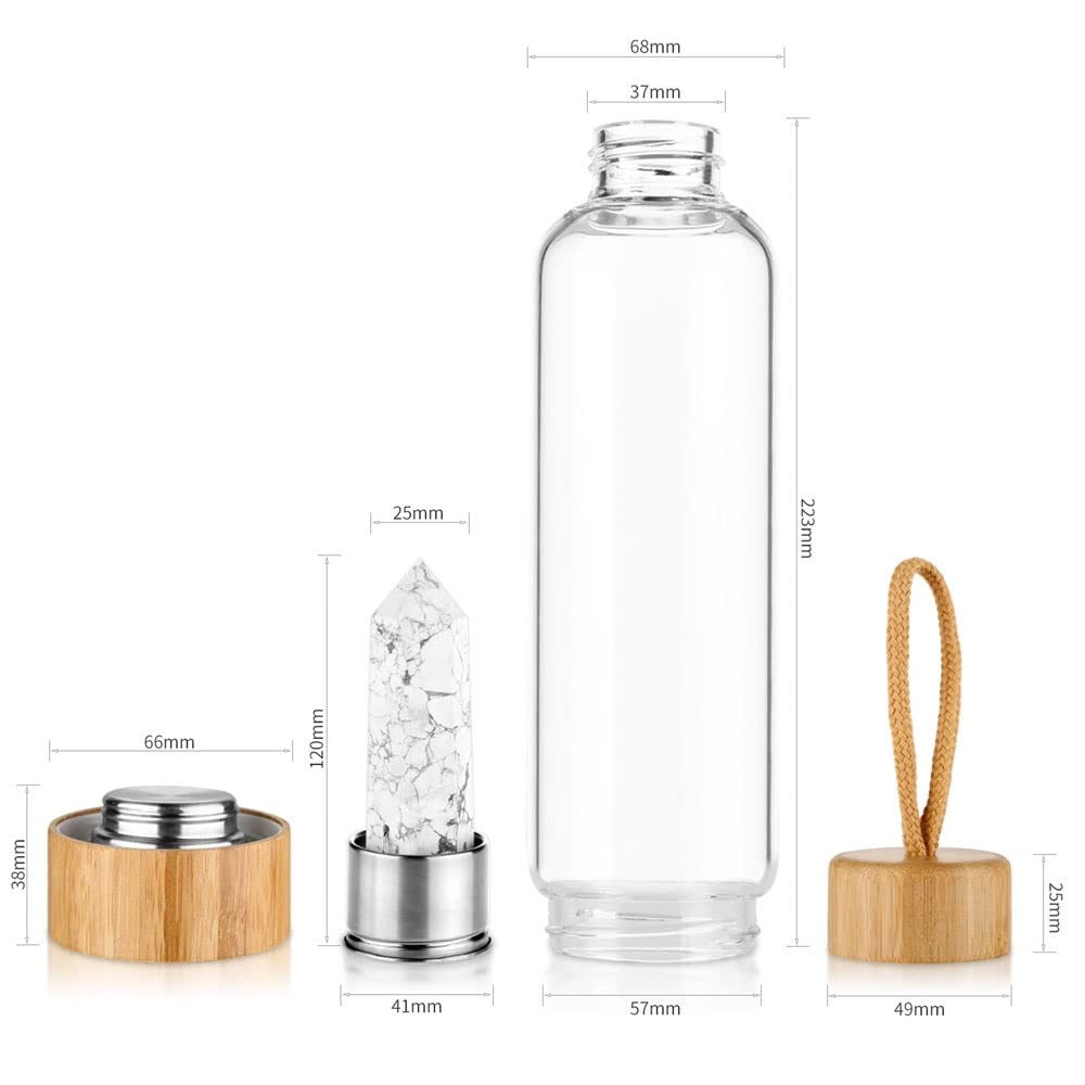 PAHION Botella De Agua De Cristal Natural Punto De Cristal Reiki Healing Obelisk Varita De Cuarzo Botella De Agua De Vidrio Con Centro De Piedras Preciosas Por Hacer Agua Con Energía De Elixir