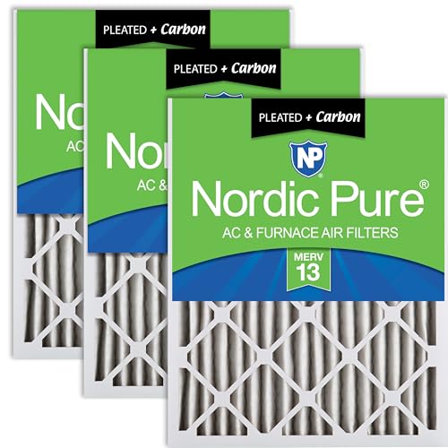 Nordic Pure 14x20x2 (Actual Size: 13 1/2 x 19 1/2 x 1 3/4) Pleated Air Filters MERV 13 Plus Carbon 3 Pack