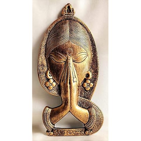 SATYA EXPORTS Brass Welcome Namaste Wall Decor Cover