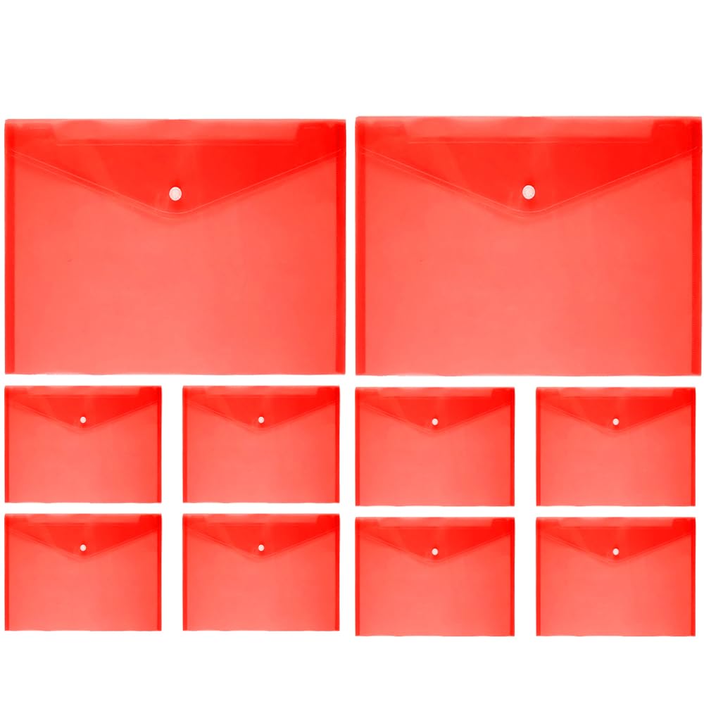 Van Der Linn A4 Plastic Wallet Clear Durable Document Sleeves Paper Organizer (Red (10PCS))
